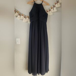 Revelry Black Ruched Chiffon Halter Open Back Gown Braidsmaid Party Maxi 12